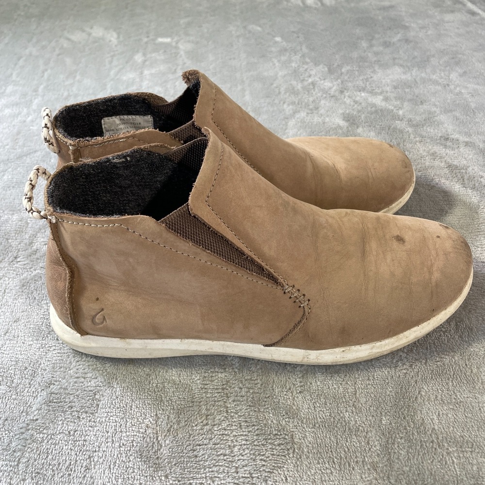 Olukai Boots Shoes Womens 6.5 Brown Hawaiiloa Manu Hope Leather Slip-On‎